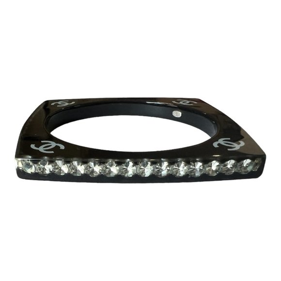 CHANEL: Black, Lucite & "Crystals" CC Logo Bangle #627 - Picture 3 of 5